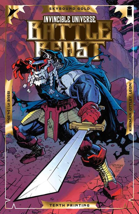 Invincible Universe: Battle Beast #1, 10-ojo tiražo Cover A viršelis – Ryan Ottley ir Annalisa Leoni, reljefinis viršelis su aukso folija